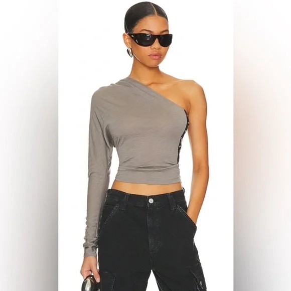 New Miaou Katia Top in Stone grey one sleeve off shoulder Size S - Picture 1 of 5